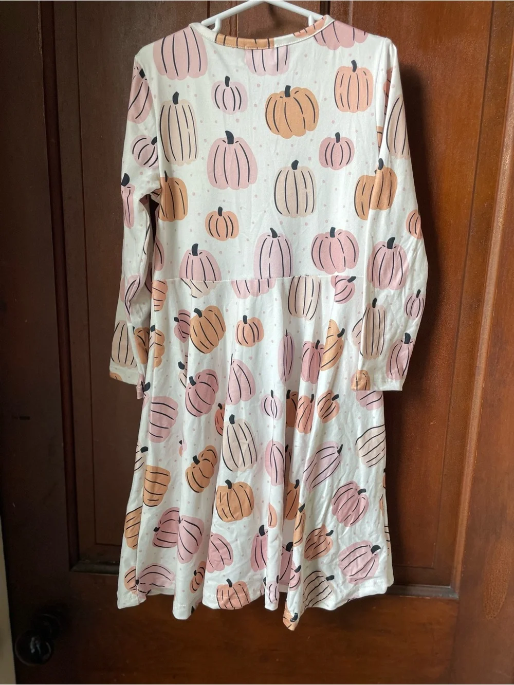Pete & Lucy girls size 7-8 long sleeve white dress with pumpkins